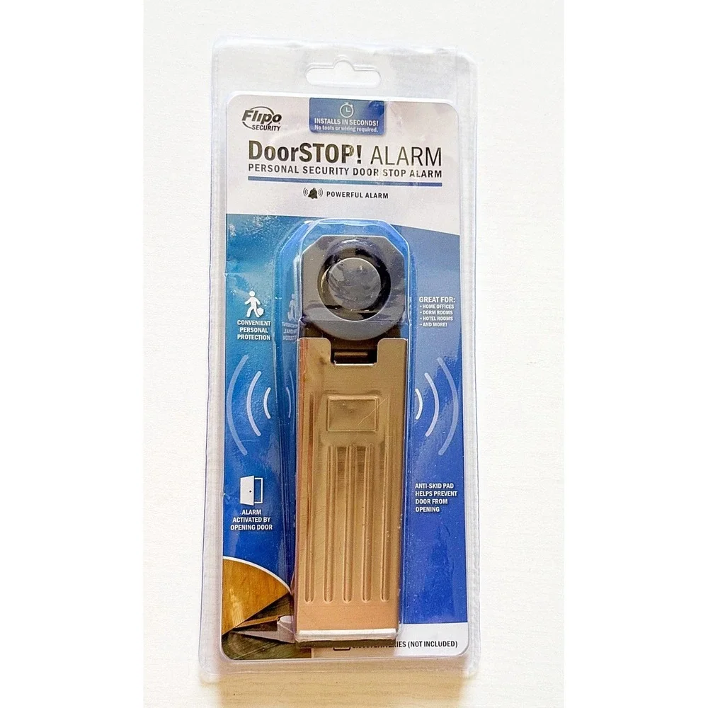 Flipo Door Stop Alarm Personal Security for Home, Office, Dorm, Hotel Room. New